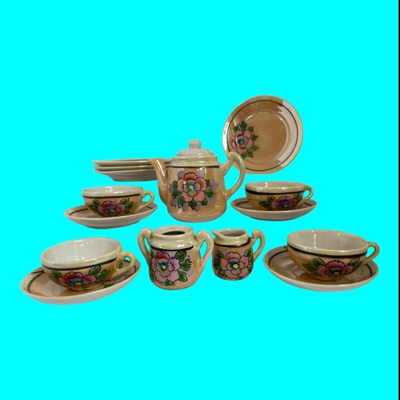 Vtg Japanese Lustreware Doll Dishes, Doll Tea Set, Tiny Dishes, 14 pcs - Picture 16 of 16